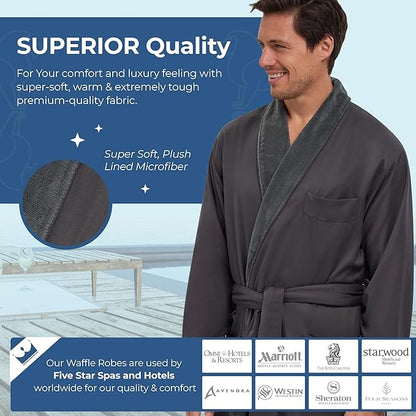 MONARCH Unisex Plush Lined Microfiber Bath Robe - Soft Shell with Polyester Lining, Resort-Grade Hotel & Spa Robe with Pocket
