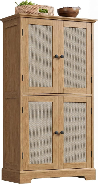 ChooChoo Bathroom Floor Cabinet with Adjustable Shelves | Bathroom Storage Cabinet, 4 Doors, Freestanding Cupboard for Living Room, Rustic Oak