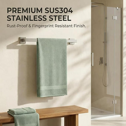 5-Piece Bathroom Hardware Set, 23.6 in Towel Bar, Brushed Nickel | 304 stainless steel, towel ring, toilet paper holder, 2 robe hooks, wall-mounted, installation hardware included