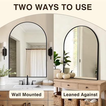 Arched Bathroom Vanity Mirror for Over Sink, 2 Pack 38”x26”, Black | HD Tempered Glass, Anti-Rust Metal Frame, Hanging or Leaning, Wall Mirrors for Bathroom Sink, Bedroom, Living Room, Entryway