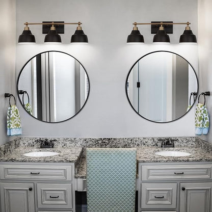 Black Bathroom Vanity Light Fixtures, 3-Light Brass Modern Farmhouse Gold Vanity Wall Lamp Over Mirror with Metal Globe for Hallway, Bedroom, Kitchen, and Living Room