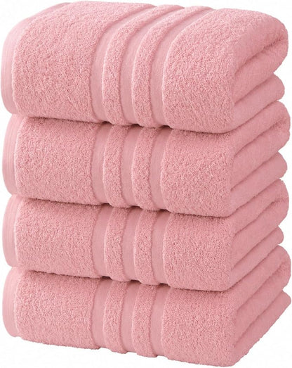 Velqora Bath Towels, 4 Pack, 30x60 in, 100% Cotton, Soft & Absorbent, Pink | Balanced Weight | Everyday Comfort | Easy Care
