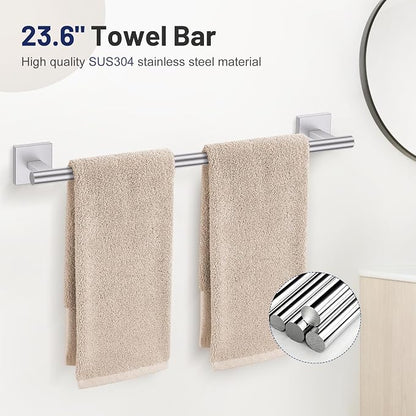 Lairuier Bathroom Hardware Set Brushed Nickel, Towel Holder Set Wall Mount | Bathroom Accessories Set, SUS304 Stainless Steel 23.6" Towel Bar, Toilet Paper Holder with Shelf, Towel Ring and Towel Hooks