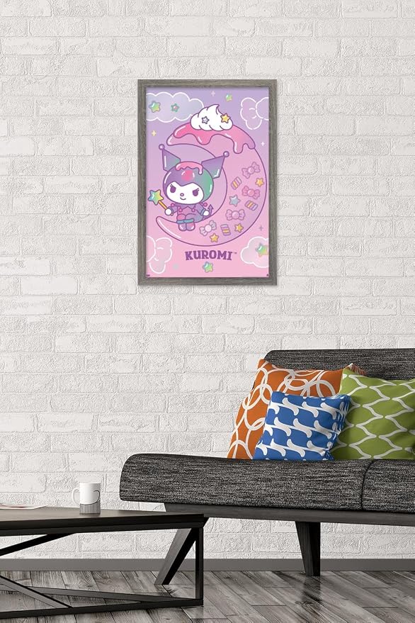 Trends International Hello Kitty and Friends: 24 Dreamland - Kuromi Wall Poster, 22.4L x 14.7W, Barnwood Framed Version