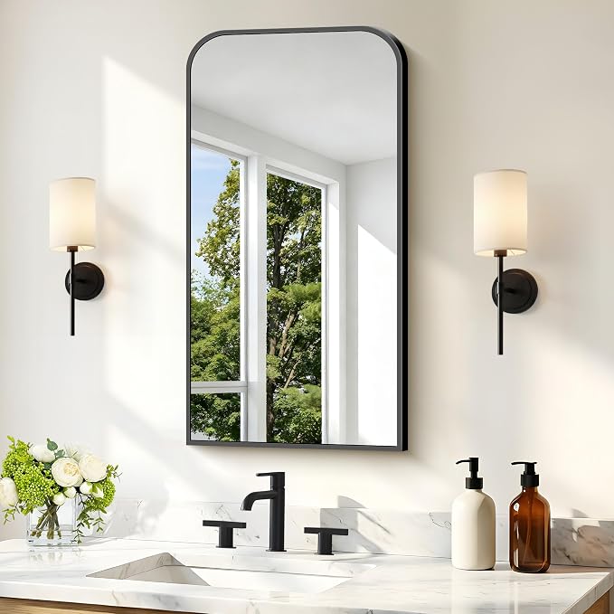COFENY Bathroom Mirror, 20x36 inch Black Rectangle Wall Mounted Mirror with Thin Frame, Bathroom Vanity Mirrors for Over Sink, Entryway, Living Room, Bedroom