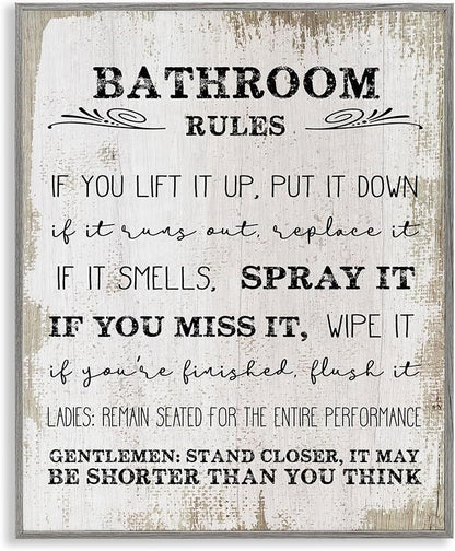 Rustic Bathroom Rules Humor, 11 x 14 Inch Framed Giclée Print