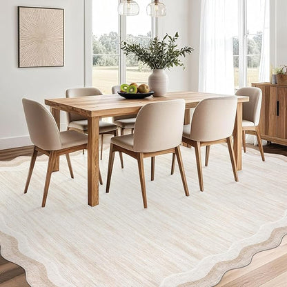 Garvee Scallop Area Rug 5x7 Washable Rugs for Bedroom Neutral Rug Cream | Rugs for Living Room, Non-Slip Soft Carpet for Bedroom, Scalloped Low-Pile Solid Rug Accent Rug for Dining Room Home Office