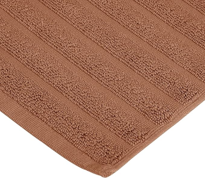 Superior Striped Bath Mat 2-Pack, 100% Combed Cotton, Luxury Spa Ribbed Texture, Durable and Washable Bathroom Mats - Brown, 22" x 35" each
