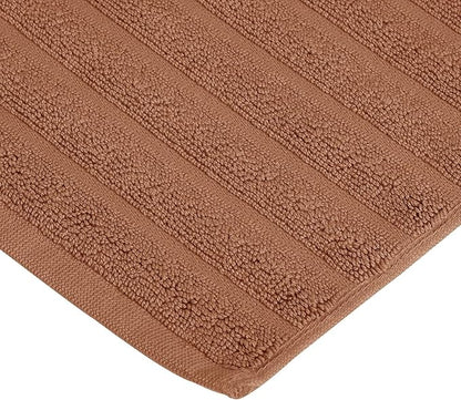 Superior Striped Bath Mat 2-Pack, 100% Combed Cotton, Luxury Spa Ribbed Texture, Durable and Washable Bathroom Mats - Brown, 22" x 35" each