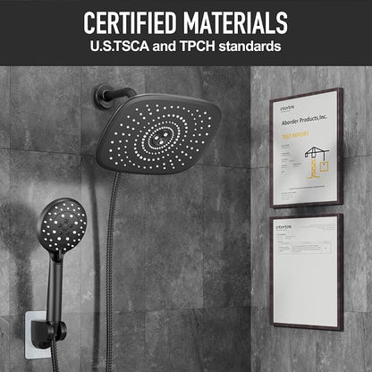 Veken 10“ Rain Shower Head with Handheld,Dual High Pressure Shower Heads | 5-mode Hand Held Spray with Hose,Wide Detachable Rainfall,Dual Showerhead Combo,Bathroom Accessories,Easy Install,Matte Black