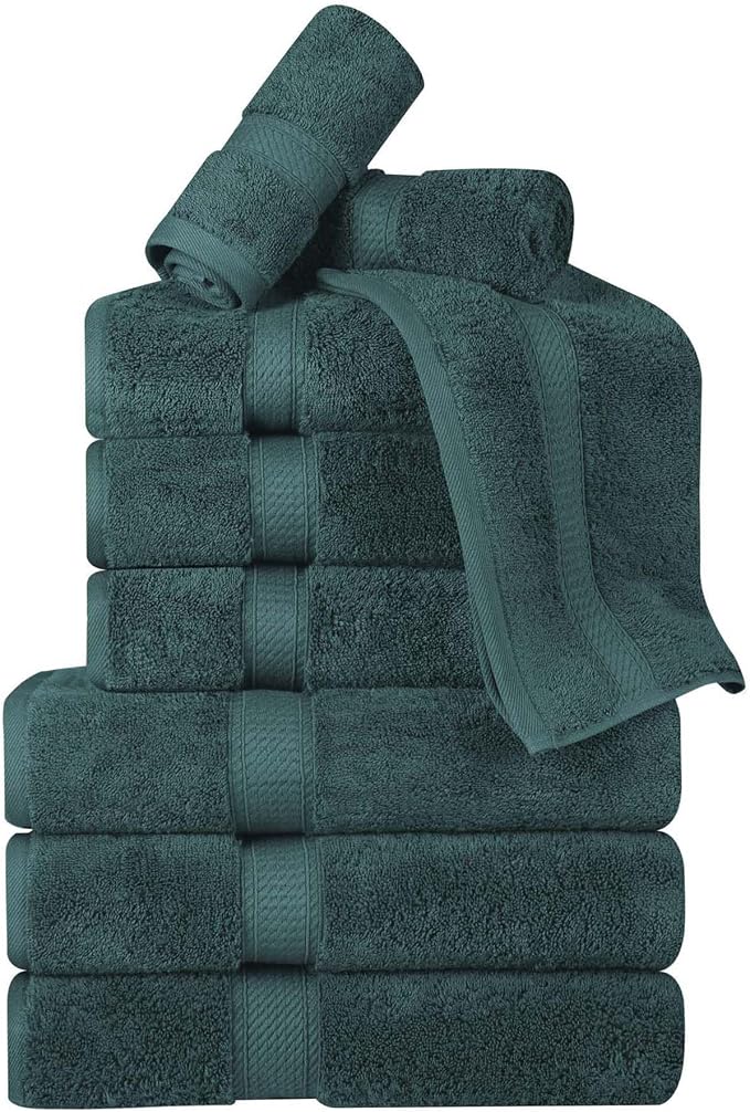 Superior Egyptian Cotton 800 GSM Plush & Absorbent, 9 Piece Set, Teal | Quick Dry, Soft Luxury Towel Set, Bath Essentials, Guest Bath, Spa, 3 Bath, 3 Hand, 3 Face Towel, Madeline Towels