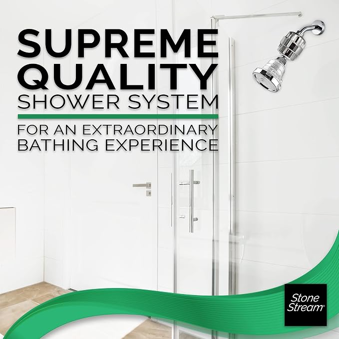 Original StoneStream Filtered Showerhead + 15 Stage Hard Water Shower Filter (HWF) Combo, Removes Chlorine and Other Substances from Hard Water
