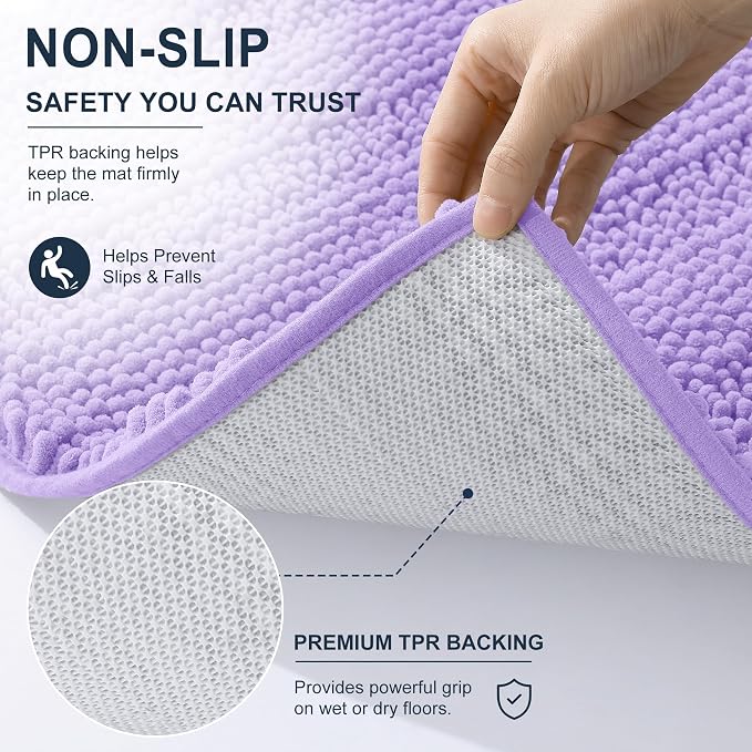 Smiry Thick Chenille Bathroom Runner Rugs 47x20, Soft Bath Mat, Lavender | Quick‑Dry & Machine Washable, Non‑Slip Bath Carpet, Striped Bath Rugs for Tub & Shower, Modern Home Decor Accessories