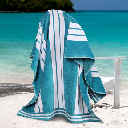 Superior Cotton Cabana Striped Beach Towels, Colorful Towels for Adult, Kid, Pool, Swimming, Sand, Travel, Large Oversized, Absorbent, Fast Drying, Bath Basics, Cabana Collection, 1 Piece, Turquoise
