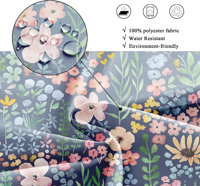 Blue Floral Cute Colorful Kids Girly Spring Art Bathroom Shower Curtain Set | 72"W x 72"H Botanical Plants; waterproof HD print, quick-dry fabric with 12 hooks for easy hanging.