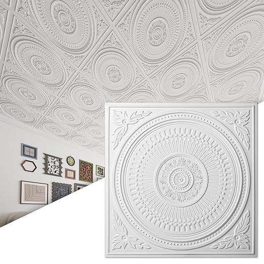 Art3d 12-Pack 2 x 2 ft Drop Ceiling Tiles for Interior Decor, White | PVC, Waterproof, Lightweight, Shatterproof, Anti-Fade, Compatible with Grid System, Ideal for Kitchen, Bathroom, Basement