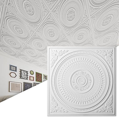 Art3d 12-Pack 2 x 2 ft Drop Ceiling Tiles for Interior Decor, White | PVC, Waterproof, Lightweight, Shatterproof, Anti-Fade, Compatible with Grid System, Ideal for Kitchen, Bathroom, Basement