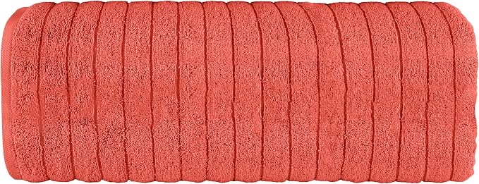 Elegant Comfort 100% Turkish Cotton Corduroy Ribbed Luxury Jumbo Bath Towel Ultra Soft - 35 x 70 Inch - Luxury Spa Premium Hotel Quality Highly Absorbent and Quick Dry Large Bath Towel, Coral