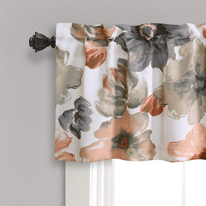 Lush Decor Leah Floral Light Filtering Valance, 52" W x 18" L, Coral & Gray - Valances for Windows - Parisian Decor - Farmhouse Kitchen Curtains Valance