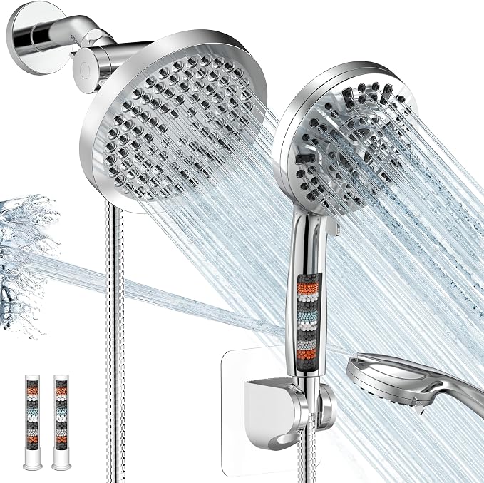 Shower Head with Handheld Spray Combo, Dual Rain Shower Head | High Pressure Performance, 10-Mode Spray Options, Replaceable Filter, Flexible 67" Hose, Durable Chrome Finish