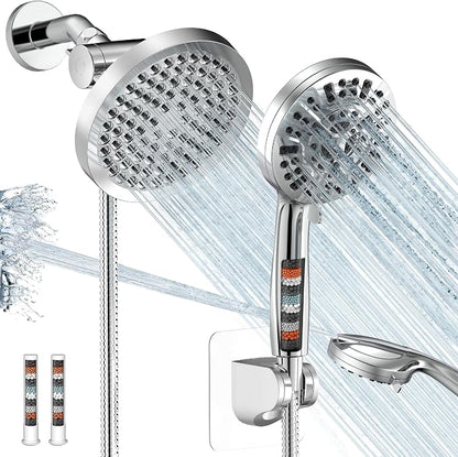 Shower Head with Handheld Spray Combo, Dual Rain Shower Head | High Pressure Performance, 10-Mode Spray Options, Replaceable Filter, Flexible 67" Hose, Durable Chrome Finish