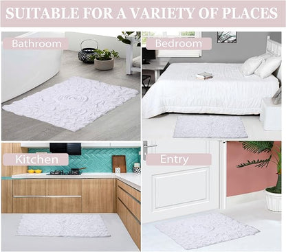 Home Weavers Bell Flower Collection 100% Cotton Tufted Bath Rugs, Extra Soft and Absorbent Bath Rugs, Non-Slip Bath Mats, Machine Washable, Bath Mats for Bathroom Floor and Tub, 22" Round, White