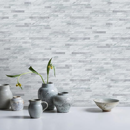 STICKGOO Peel and Stick Backsplash Tile, Volakas White with Silver Metal | 20 Sheets, self-adhesive PVC mixed metal backsplash tiles for kitchen and bathroom. Waterproof & easy to clean.