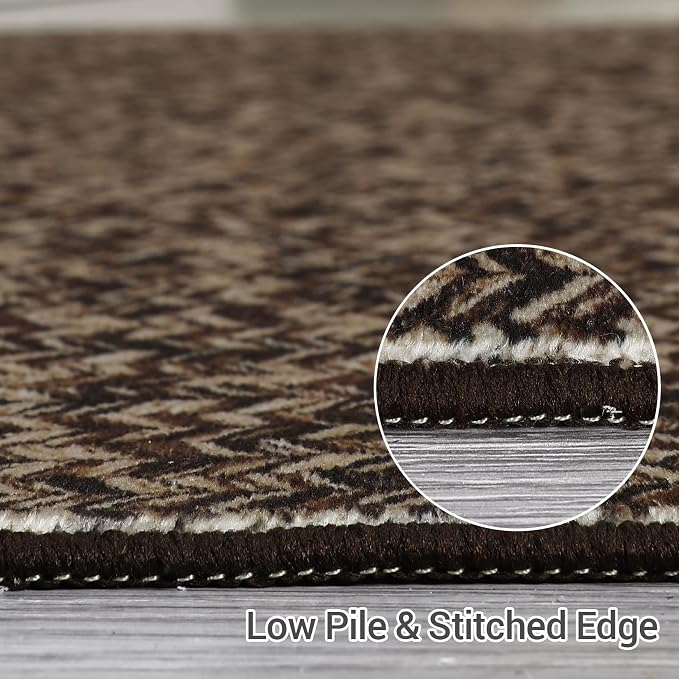 Printed Washable Rugs 10x13 Area Rug for Living Room Modern Bedroom Rug Print Braided Soft Large Area Rug Non Slip Throw Rugs Stain Resistant Carpet for Nursery Dining Room 10'x13' Black/Brown