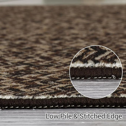 Printed Washable Runner Rug 2x8 Runners for Hallways Braided Pattern Non Slip Bath Mat Modern Soft Bedroom Rug Farmhouse Kitchen Rugs Entryway Rugs Stain Resistant Carpet 2'x8' Black/Brown