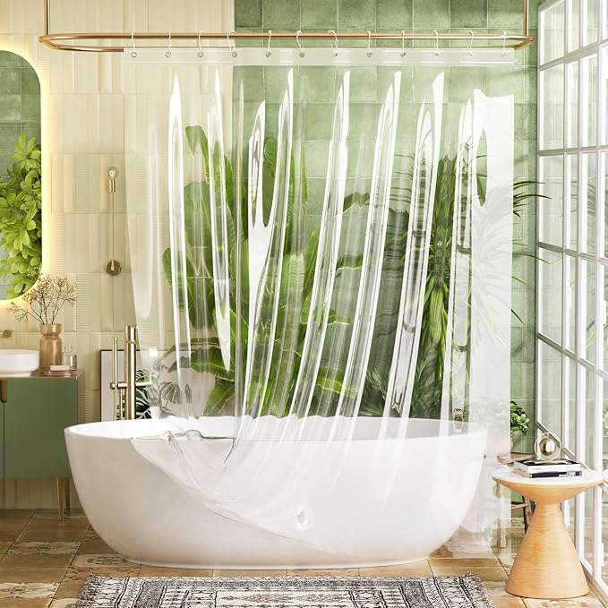 Bathway Shower Curtain Liner 2 Pack, Clear Shower Curtain Liner 72x84 PEVA Waterproof Shower Curtain Liner Plastic with 3 Stones and 12 Rustproof Metal Grommets, Lightweight Shower Liner for Bathroom