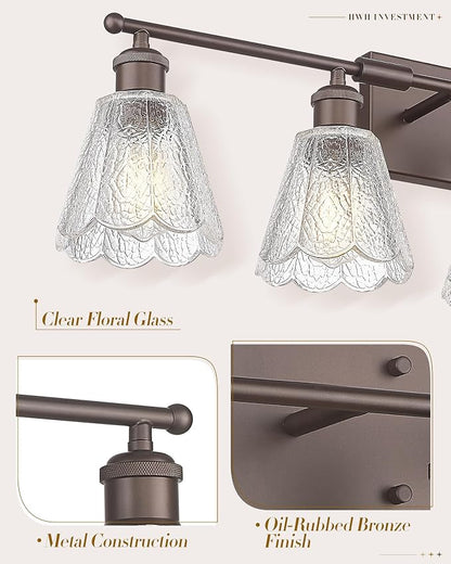 HWH Rustic Bathroom Light Fixture, Clear Floral Glass, 5HJX110B-5W ORB | Oil-Rubbed Bronze Finish, 34 Inch Bathroom Vanity Light Over Mirror, Vanity Lights for Bedroom, Sized At 34 In Fixture Size