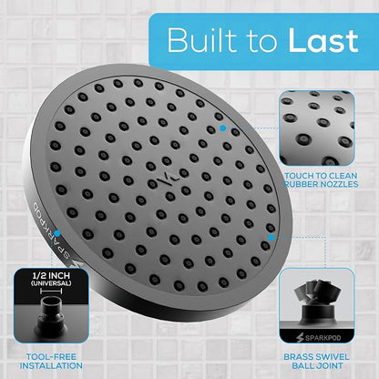 SparkPod Rain Shower Head, 8 Inch Square, Vintage Oil-Rubbed Bronze Finish | High Pressure Shower Heads, 90 Nozzles, Adjustable Showerhead, No Tools Needed, Universal Connection