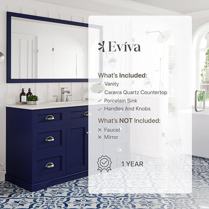Eviva Epic 60 in. Blue Bathroom Vanity with White Carrara Quartz Countertop
