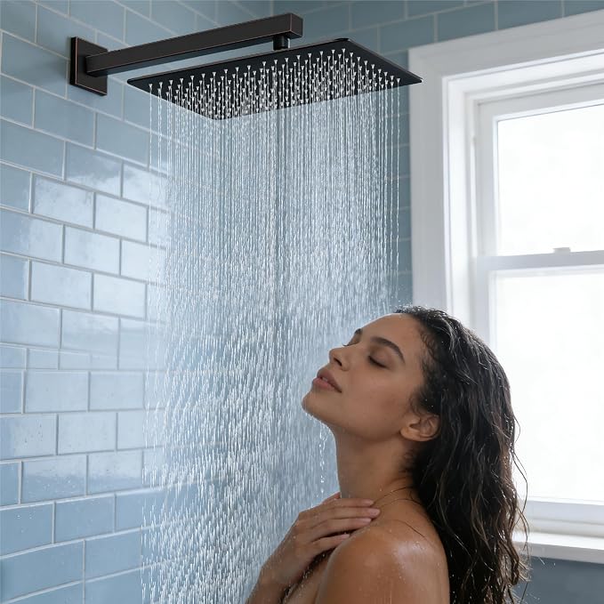 Midanya Square Rain Shower Head,High Pressure,Oil Rubbed Bronze 16 Inch | 360°Swivel,Ceiling or Wall Mount,Waterfall Full Body Coverage,Bathroom Remodel,Stainless Steel Large Rainfall Shower Head
