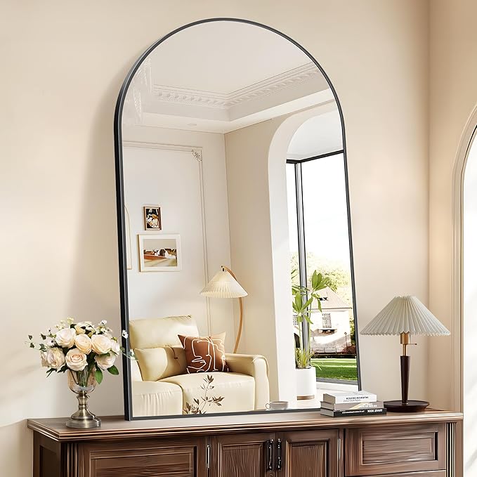COFENY Arched Mirror, 30’’x50’’ Black Arch Mirror for Bathroom, Arched Bathroom Mirror with Frame, Modern Wall Mounted Mirror for Over Sink Mantle Bedroom Vanity Living Room Entryway