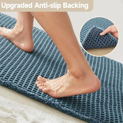 TYUU Waffle Bath Mat, Boho Bathroom Rugs Non Slip, 36x24 Denim Blue | Super Absorbent Quick Dry Bath Rug, Non-Slip Backing, Soft Waffle Washable Farmhouse Bathroom Mats, Tub, Shower & Home Decor