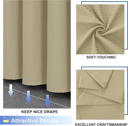Extra Long Shower Curtain Set- 96 Inch Long Waffle Weave Heavy Duty Fabric Shower Curtains for Bathroom, Luxury Heavy Duty Thick Cloth Shower Curtain with 12 Plastic Hooks, 72Wx96L, Taupe