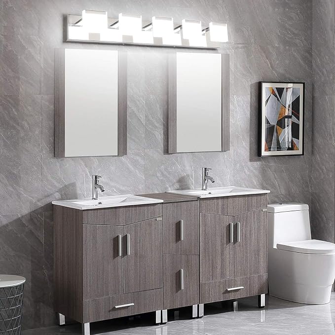 Ralbay LED Modern Bathroom Vanity Lights 5 Lights Acrylic Stainless Steel Bathroom Wall Light Fixture
