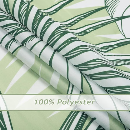 Tropical Leaves Shower Curtain, Green Palm Leaf Botanical Summer Shower Curtain for Bathroom, Waterproof Polyester with 12 Hooks, 72 x 72 Inches