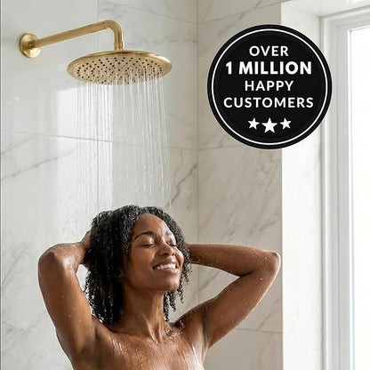 Waterfall Showerhead - 2.5 GPM - Polished Brass | 9 Inch Large Overhead Rain Shower Head With Self-Clean Nozzles, Adjustable Brass Ball Joint, High Flow Best With Extender Arm