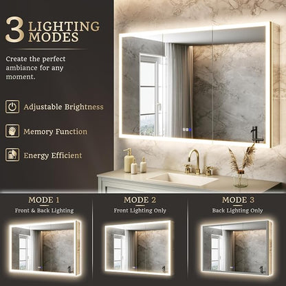 48x32 Lighted Medicine Cabinet, Separate Front & Back Lights | Surface/Recessed LED Medicine Cabinet for Bathroom with Side Mirrors, Dimmable Light, Anti-Fog, Memory,Silver Aluminum Frame