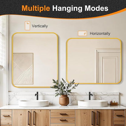 Bathroom Vanity Mirror, Gold Framed Mirror for Over Sink, 36x30 | HD glass, distortion-free for makeup and grooming, Sturdy frame, all mounting hardware, hangs horizontal or vertical