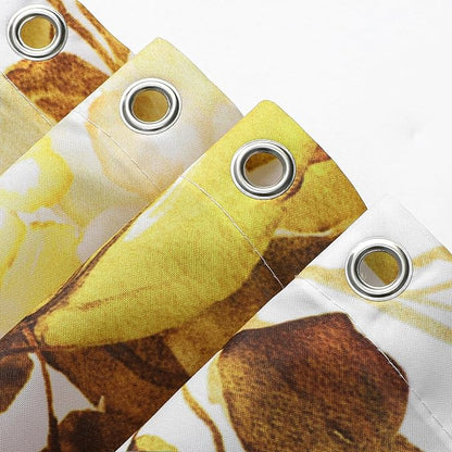 Yellow Eucalyptus Shower Curtain, Watercolor Floral Print, 72x72 | Watercolor Plant Leaves Floral Print, Waterproof Fabric Bathroom Decor, Machine Washable, Rustproof Grommets