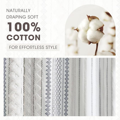 INK+IVY Tufted Chenille 100% Cotton Shower Curtains Machine Washable, Modern Home Bathroom Décor Bathtub Privacy Screen, 72" W x 72" L, White/Navy (Pack of 4)