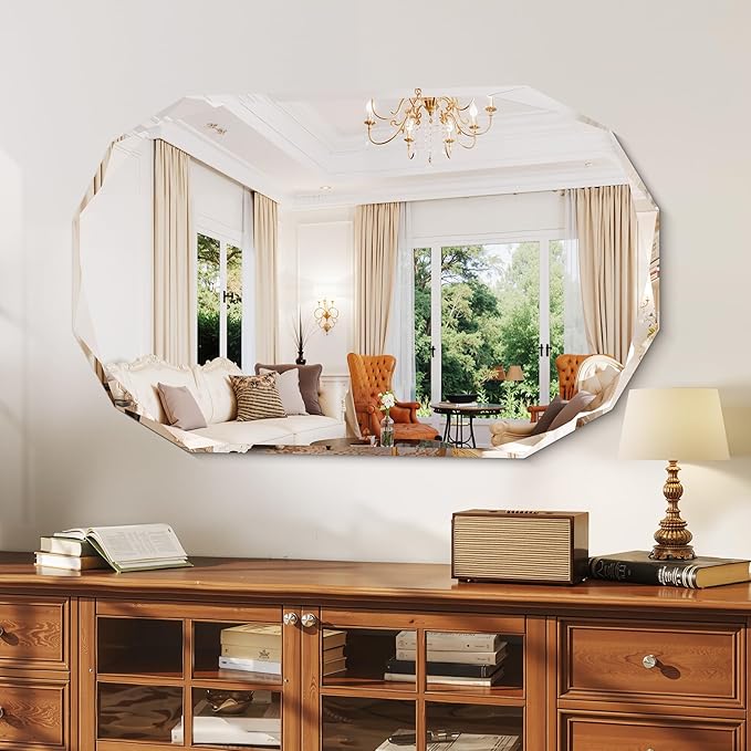 GLASHOM Frameless Bathroom Mirror, 30x48 inch Beveled Bathroom Mirror Wall Mounted, Modern Frameless Mirror for Bathroom, Living Room, Entryway Mirror Horizontal or Vertical
