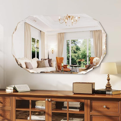 GLASHOM Frameless Bathroom Mirror, 30x48 inch Beveled Bathroom Mirror Wall Mounted, Modern Frameless Mirror for Bathroom, Living Room, Entryway Mirror Horizontal or Vertical