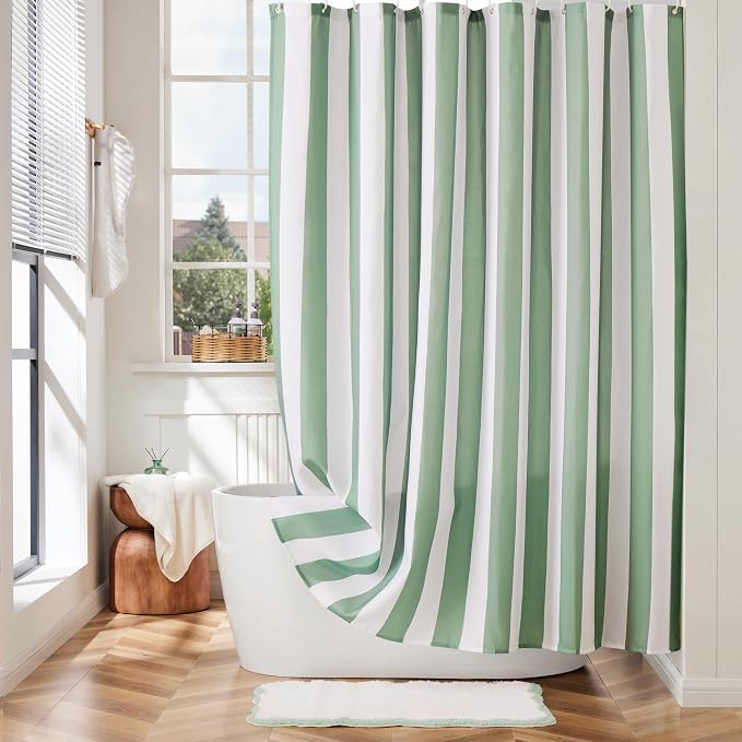 Ohocut Vertical Striped Shower Curtain, Cute Retro Vintage Stripe Bow Bathroom Shower Curtain, Waterproof Polyester Fabric Modern Bath Curtain for Bathroom 72x72 Inches Sage Green