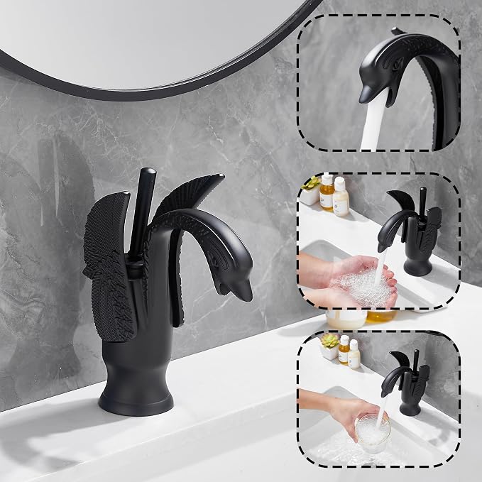 Bathroom Faucet Matte Black Swan Single Handle 1 Hole Bathroom Vanity Faucet Basin Tap Deck Mount Lavatory