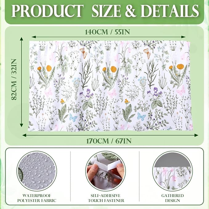 Hahafelt Self-Adhesive Sink Skirt, 55"x32" Waterproof Fabric Under Sink Cover with Diamond Stitch, Hide Pipes & Storage for Bathroom, Kitchen, Laundry Room, Rental Home Decor(Pastoral)