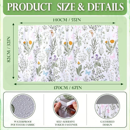 Hahafelt Self-Adhesive Sink Skirt, 55"x32" Waterproof Fabric Under Sink Cover with Diamond Stitch, Hide Pipes & Storage for Bathroom, Kitchen, Laundry Room, Rental Home Decor(Pastoral)